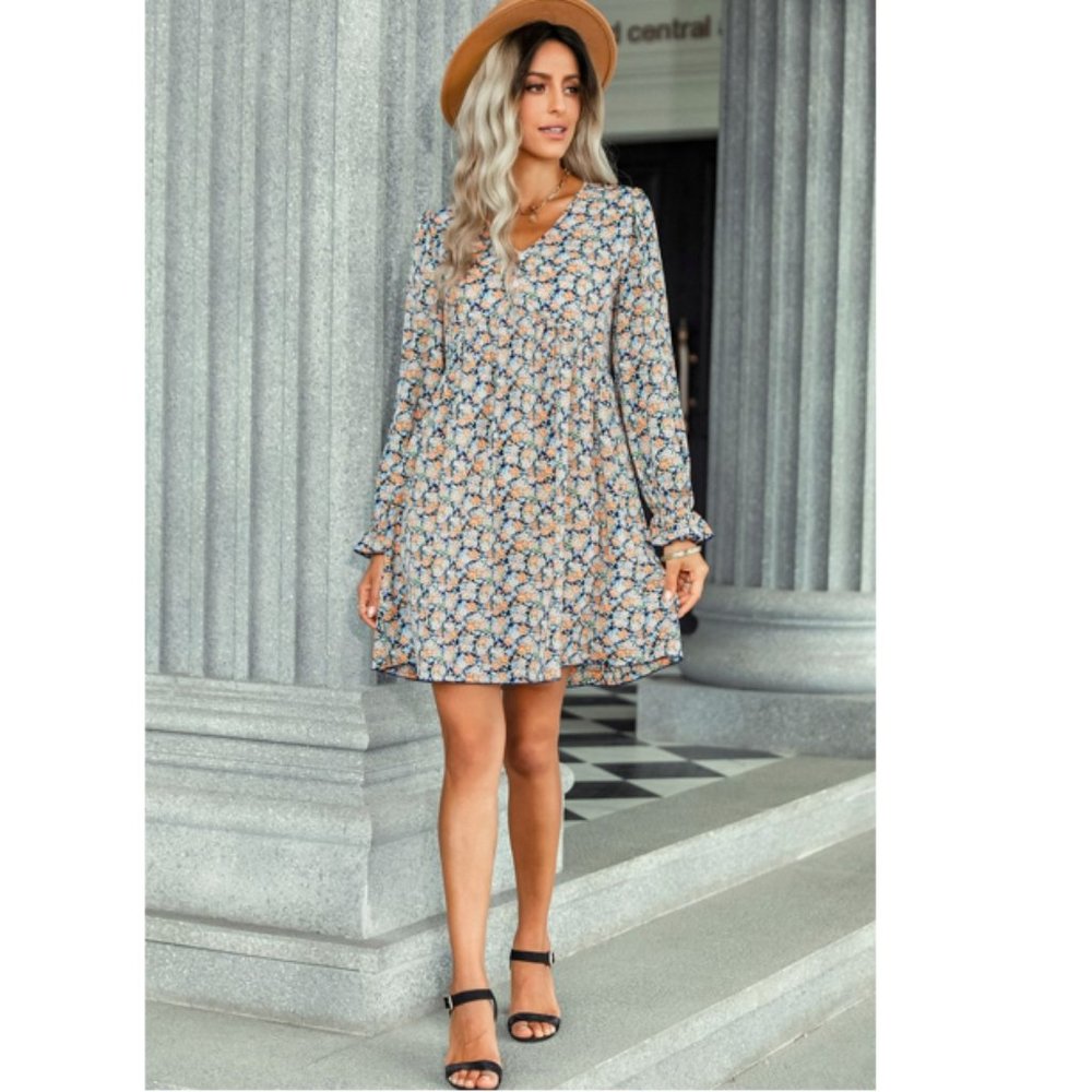 Floral Decorative Button Mini Dress - Picture 5 of 14